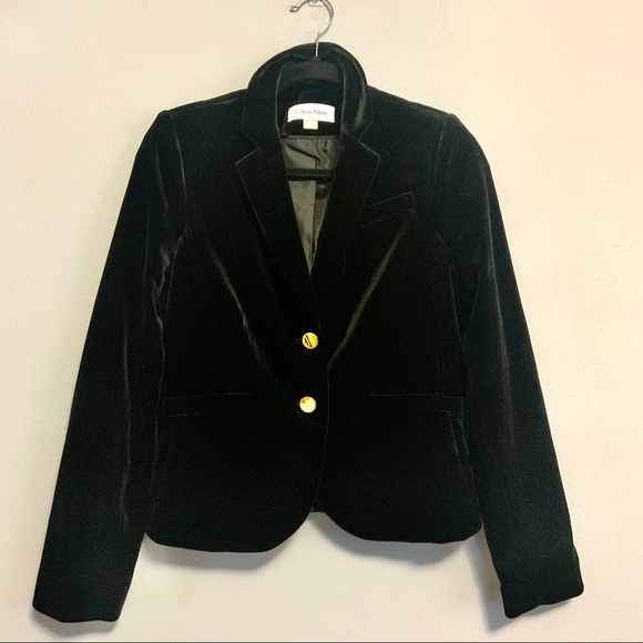Calvin Klein Black Velvet Blazer Womens 